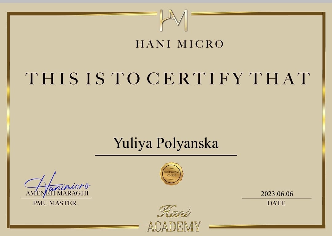 HANI MICRO Zertifikat - Yuliya Polyanska PMU Master